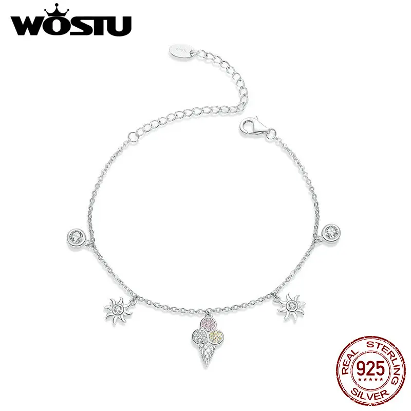 

WOSTU Colors Ice cream Bracelet 925 Sterling Silver Zircon 14-20 cm Chain Bracelets For Women Korean Silver 925 Jewelry CQB139