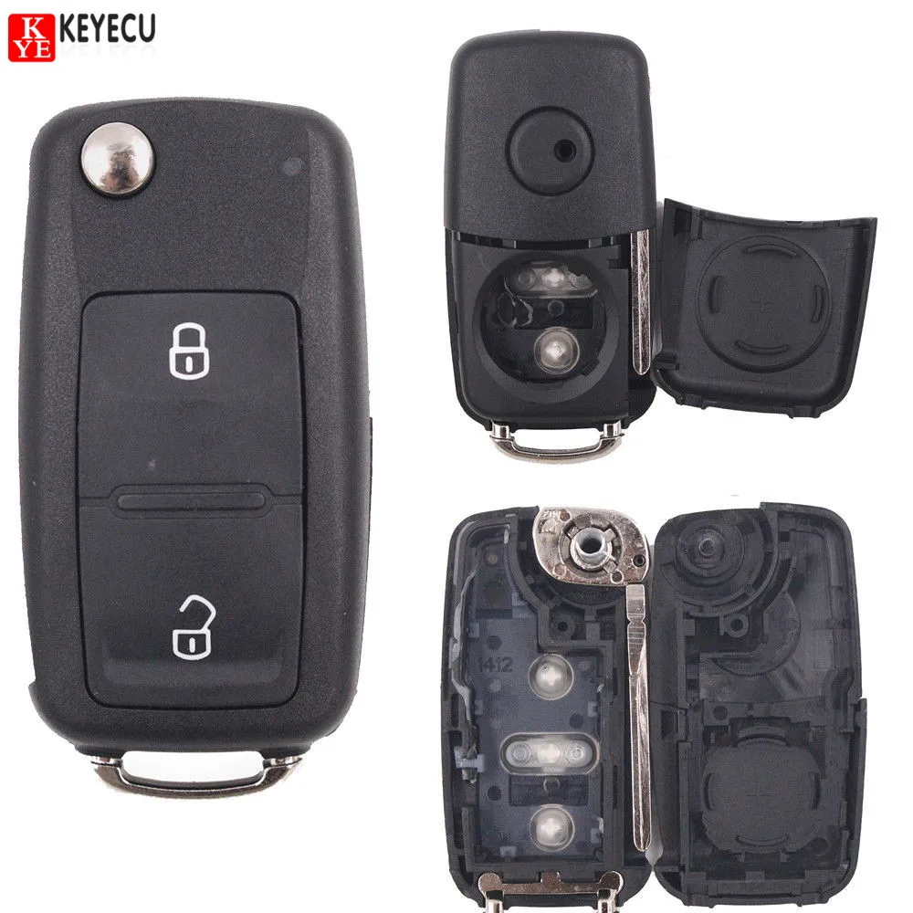 KEYECU NEW 2 Button Replacement Shell Flip Folding Remote Key Case Fob for VW VOLKSWAGEN SEAT