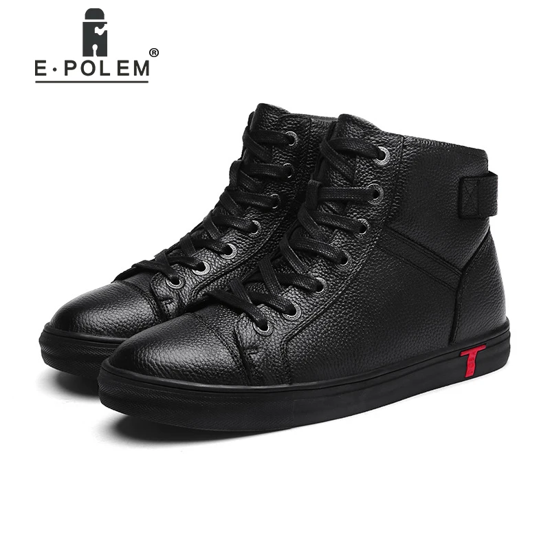 

New Male Casual Leather Ankle Shoes Warm Velvet Lining Leather Shoes for Men's High-Top Upper Winter Casual Shoes