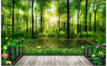 

Custom photo 3d wallpaper Non-woven mural wall sticker balcony sunshine green forest painting 3d wall room murals wallpaper
