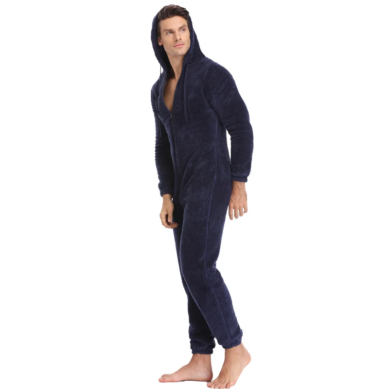 Men's Warm Teddy Fleece Sleepwear Jumpsuit-3