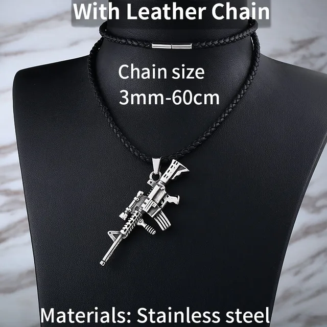 Steel soldier unisex mens army machine gun shape pendant necklace