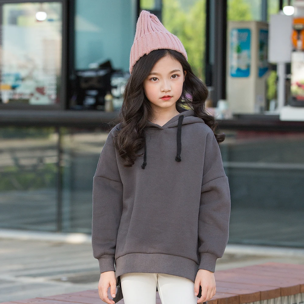 

B-A370 Autumn New Sweater Winter Girls Sweatshirts 4-18Years Spring Children Thick hooded jacket Top Casual Cotton Kids Clothes
