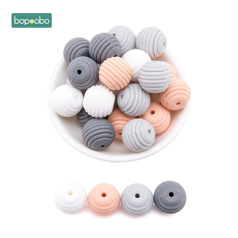 Bopoobo 100 шт 15 мм BPA бесплатно силиконовые спиральные бусины пищевого качества силиконовые сотовые бусины Детские Силиконовые жемчужные крошечные стержни для детей - Цвет: Gray-Peachy Series
