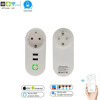 

Smart WiFi Power EU Plug Outlet Socket with USB Remote Control App Control Timer Function Work with Alexa Google Home assistant