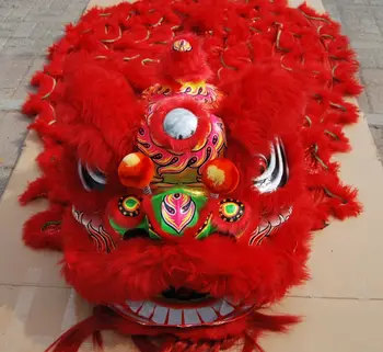 

Chinese Red Wool Lion Dance Mascot Costume Folk Art Southern For Two Adults Gift Cosplay Party Game Advertising