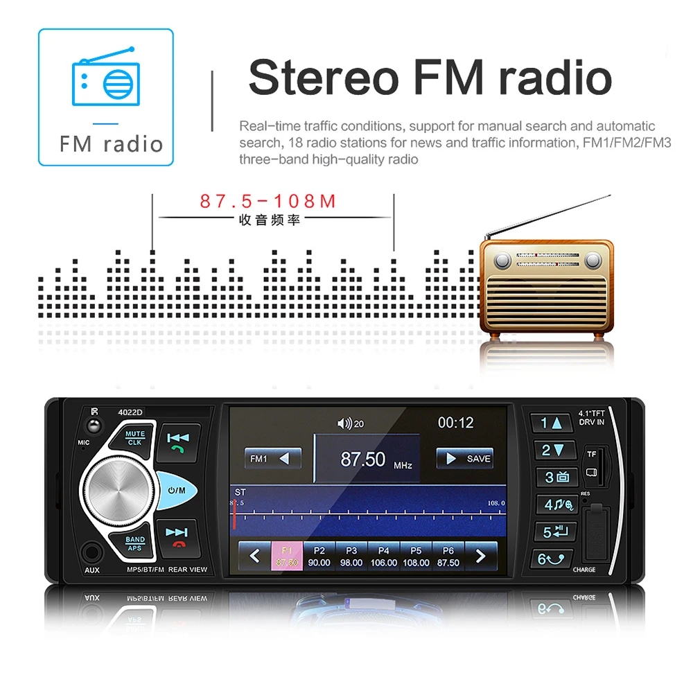 double din head unit AMPrime Autoradio 4022D 4.1" 1 Din Car Radio Audio Stereo USB AUX FM Audio Player Radio Station With Remote Control Car Audio car radio installation near me