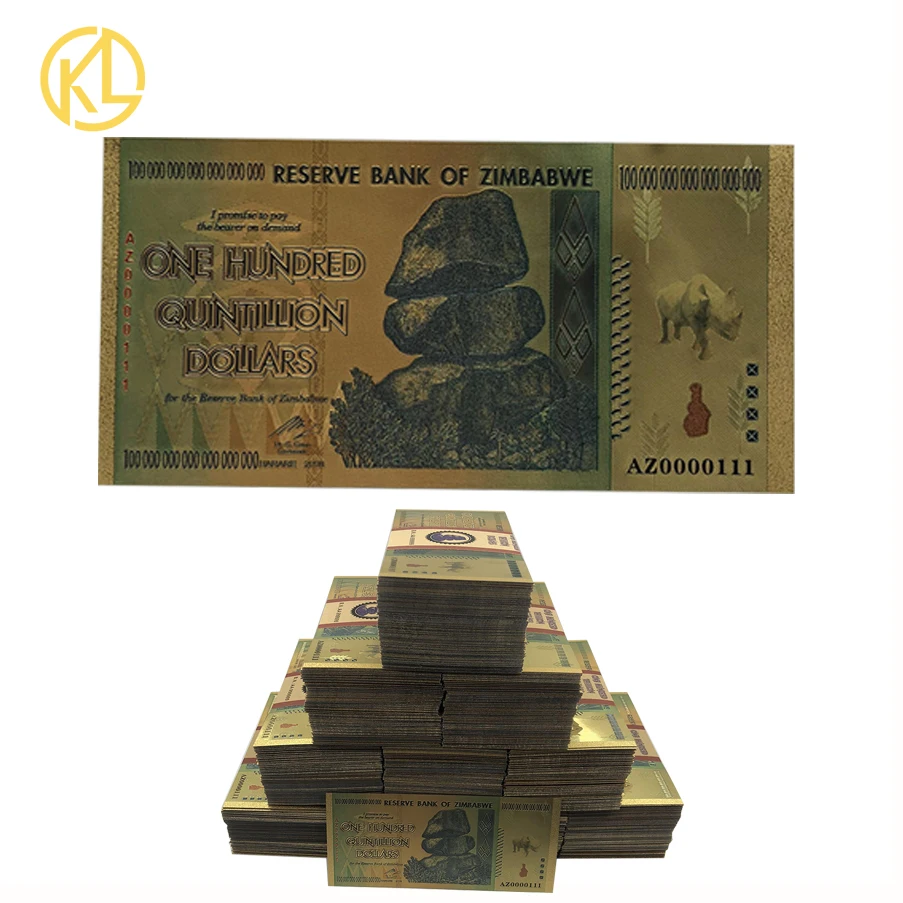 

1000pcs Rhinoceros one hundred Quintillion Dollars Zimbabwe 24K Gold Banknote with UV Light for souvenir and collection gifts