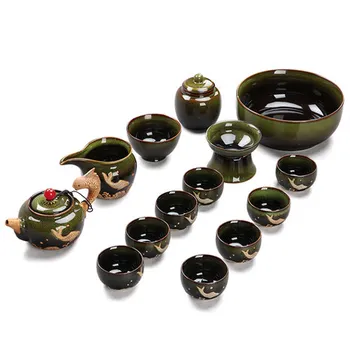 

Kiln Glaze Chinese Kung Fu Tea Set Creative Home Pu'er Tea Set Modern Teapot Tea Cup Cover Bowl Tea accessories Wholeset