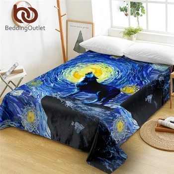 

BeddingOutlet Galaxy Bed Sheet Queen Animal Watercolor Art Bedspreads Moon Star Microfiber Bedspreads Howling for Boys sabanas