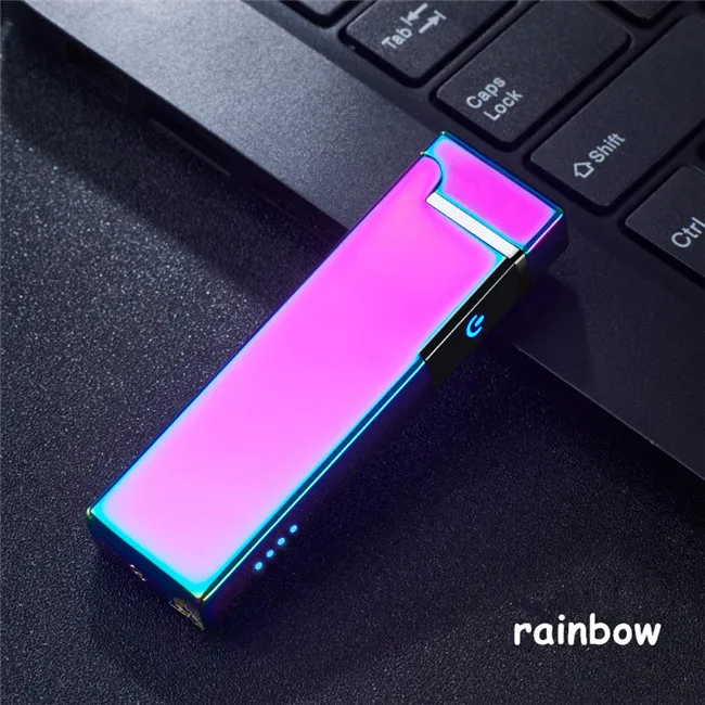 Зажигалка для сигарет электрическая дуга ветрозащитная перезаряжаемая беспламенная без газа металлическая импульсная мощность дисплей USB зажигалки с коробкой - Цвет: b-rainbow