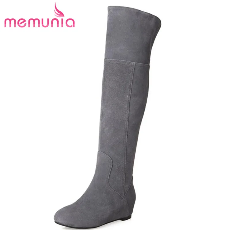 ФОТО MEMUNIA Cowhide leather over the knee boots good quality women boots in autumn winter solid zip large size elegant fashion boots