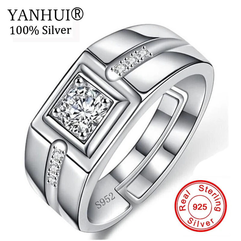 

YANHUI Resizable Ring Original Solid 925 Silver Ring Men Wedding Jewelry Sona CZ Zircon Stone Engagement Rings For Men NJZ001-9