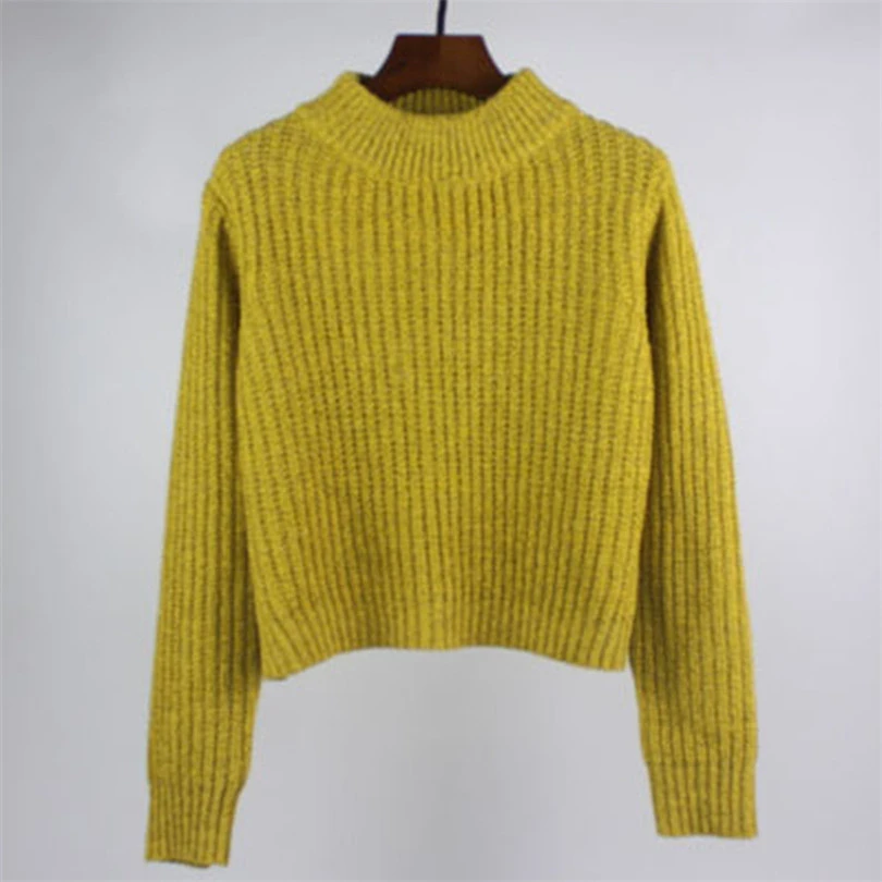 

Taotrees Women Solid Thick Warm O Neck Sweater Knit Jumpers Pullover Femme Candy Color Femininas Short Sweaters Cute Knitwear