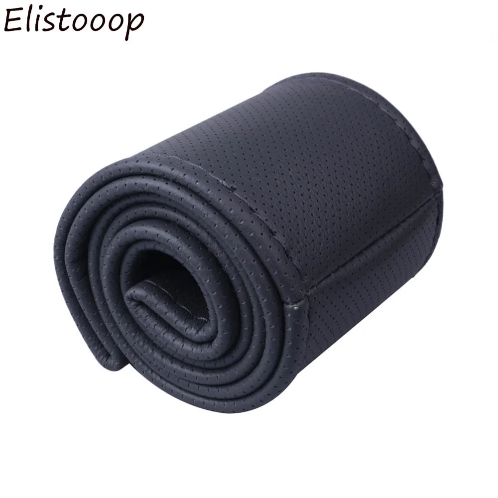 

38cm Genuine Leather Auto Car Steering Wheel Cover Soft Anti-slip Car Steering Cover Black Braid With Needles and Thread
