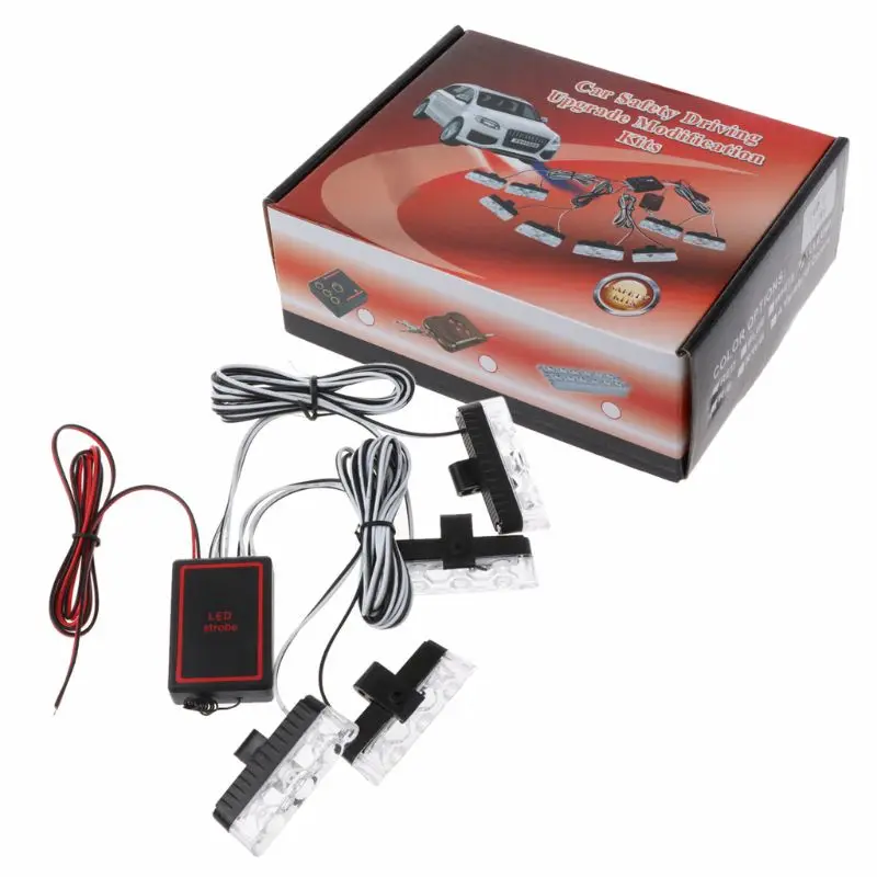 

12V 4x3 LED Strobe Warning Lights Super Bright Emergency Flashing Light Car Work Light