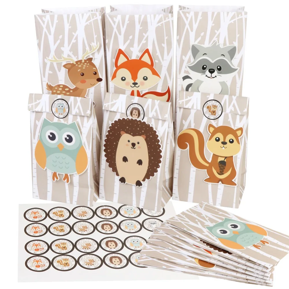 OurWarm 12 шт. джунгли вечерние подарочные бумажные коробки конфеты сладкие сумки детские животные день рождения сафари партия поддерживает поставки украшения