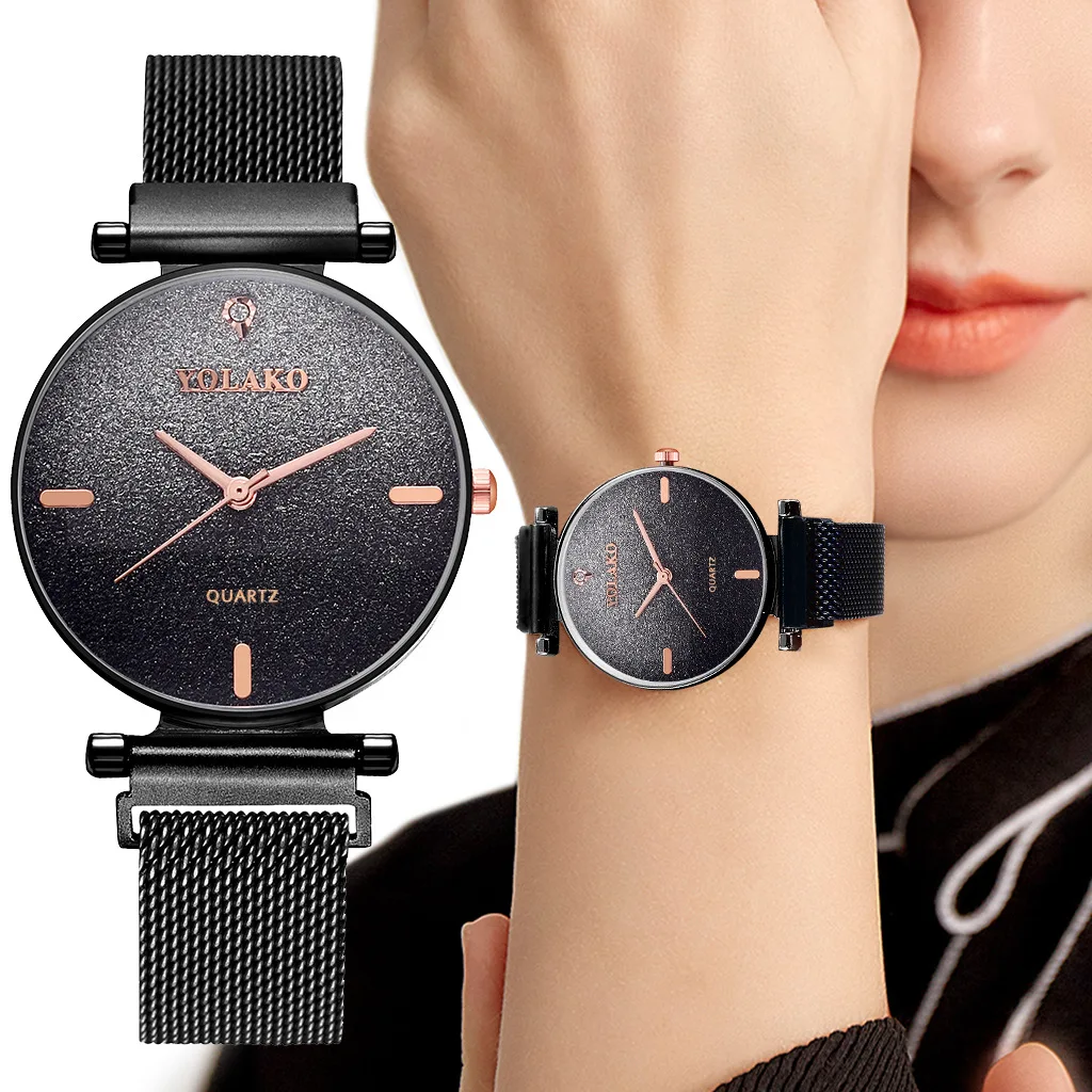 Минималистичный стиль Женские часы черные кварцевые часы женские звездное небо магнитные часы для женщин алмазные водонепроницаемые часы подарок