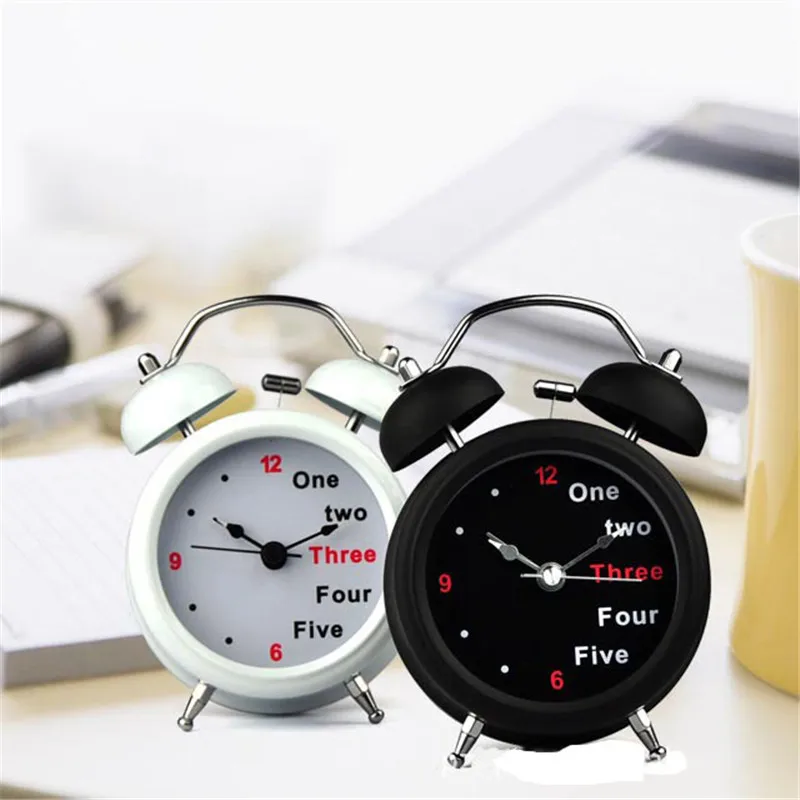 Creative English Digital Double Bell Alarm Clock Metal ABS Retro Mute