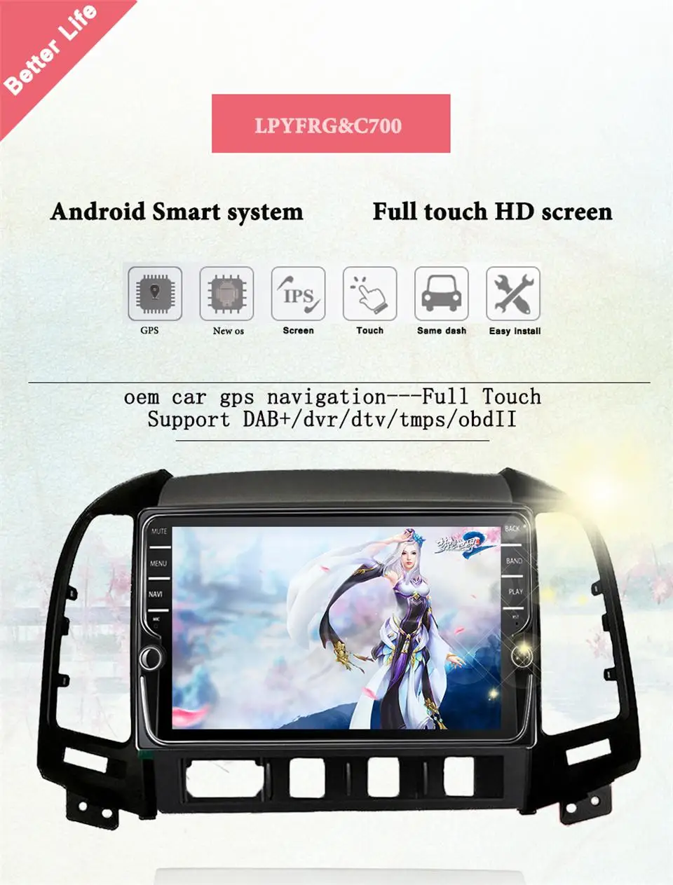 1024*600 Восьмиядерный 4G Android 9,1 2din автомобильный Радио DVD gps для hyundai Santa Fe 2006-2012 головное устройство радио Cessette рекордер 4 отверстия