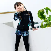 Скромный купальный костюм из 3 предметов для девочек, мусульманский купальный костюм для детей, УФ футболка+ штаны+ Шорты, модный мусульманский купальный костюм для детей