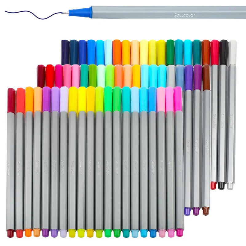 Sou color Fineliner Набор цветных ручек, набор из 60 разных цветов, 0,4 мм цветная тонкая ручка для чертежей, пористый точечный маркер