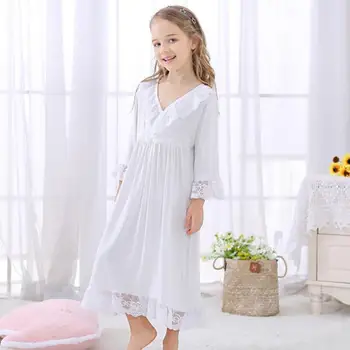 

2019 Spring Children's Baby Girl Sleepwear Lace Ruffled Night Dress Vintage Nightgown Kids Home Wear Princess Sleepshirt Y321