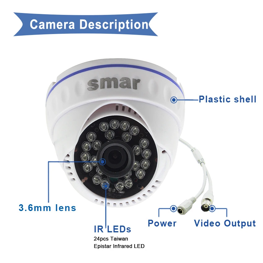 CCTV аналоговая камера 700TVL 800TVL 1000TVL купольная домашняя камера безопасности 24IR Led с ИК-подсветкой, дневное/Ночное видеонаблюдение, объектив 3,6 мм