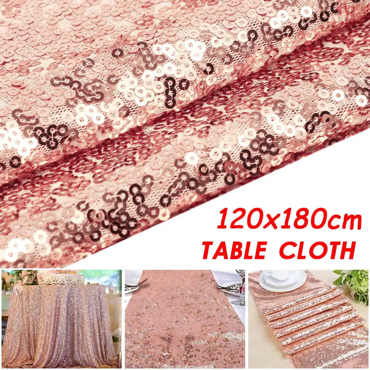

120x180cm KiWarm Rose Gold Sequin Fabric Table Runner DIY Clothes Dress Crafts For Tablecloth Home Wedding Banquet Decoration