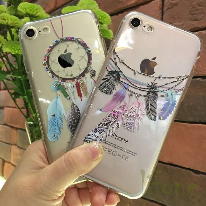 

Kerzzil Bling Diamond Wind chimes feather Soft Silicone Case For iPhone 6 6s 7 8 Plus Rhinestone Silicone Phone Cover Coque
