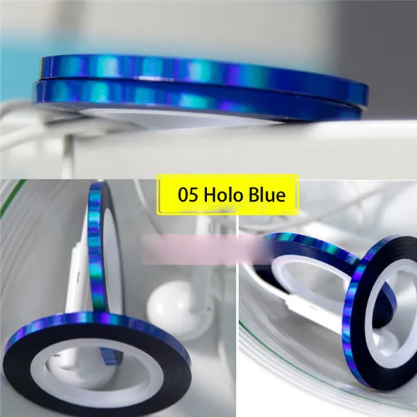 3 рулона голографические клейкие ленты для ногтей Сияющие лазерные клейкие линии наклейки DIY Стайлинг наклейки 1 мм 2 мм 3 мм - Цвет: 05 Holo Blue