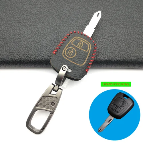 99% хвала кожа ключа автомобиля чехол Обложка для peugeot 206 307 207 408 для Citroen C2 C3 C4 Иран Toyota кожи 2 кнопки ключ оболочки - Название цвета: Black and keychain