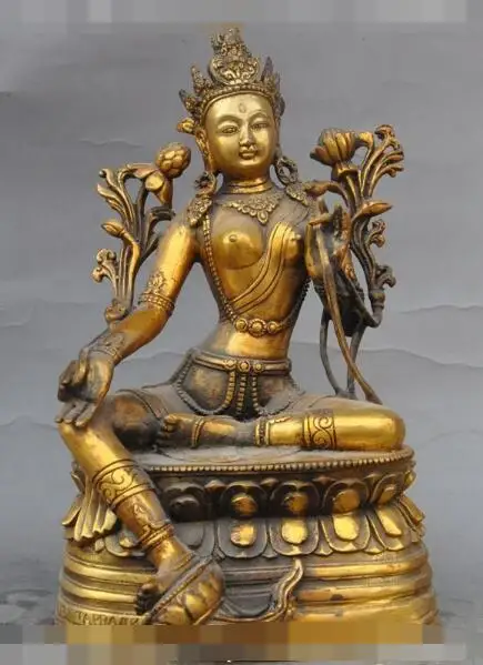 

S01379 10" tibet buddhism bronze gilt Seat lotus green tara goddess bodhisattva statue B0403