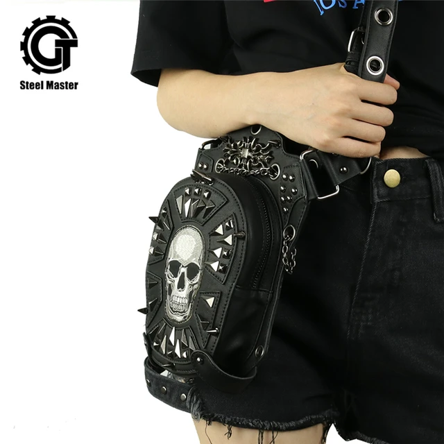 Gothic Skull Bag Men Women Uni Packs Crossbody Fashion Gothic Skull Bag Men Women Uni Packs Crossbody Fashion Retro Rock Motorcycle Leg Leather