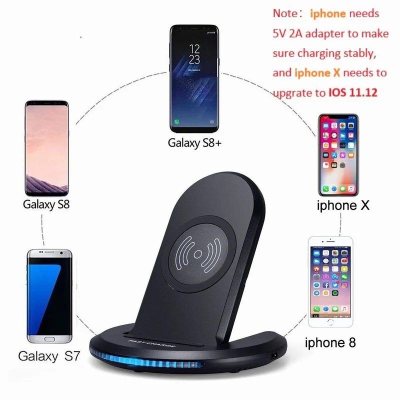 Ascromy Fast Wireless Charging Foldable Pad Stand for Samsung Galaxy Note 8 S8 Plus iPhone 8 Plus X 10 Cordless Charger Station (2)