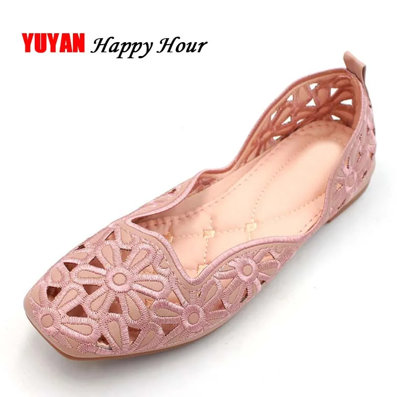 

2019 Summer Shoes Women Loafers Hollow Flowers Breathable Ladies Brand Shoes High Quality Women's Flats Big Size 9 ZH2929