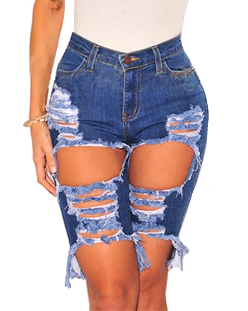 Hitmebox сексуальные летние винтажные женские повседневные джинсовые рваные шорты с потертостями Джинсы женские Стрейчевые джинсы брюки - Цвет: dark blue
