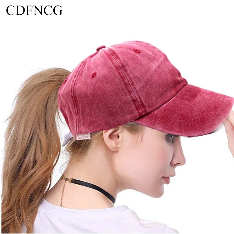 CDFNCG мода лето поп Snapback джинсовая винтажная бейсболка конский хвост бини Твердые Солнце папа шляпа для женщин уличная Gorras