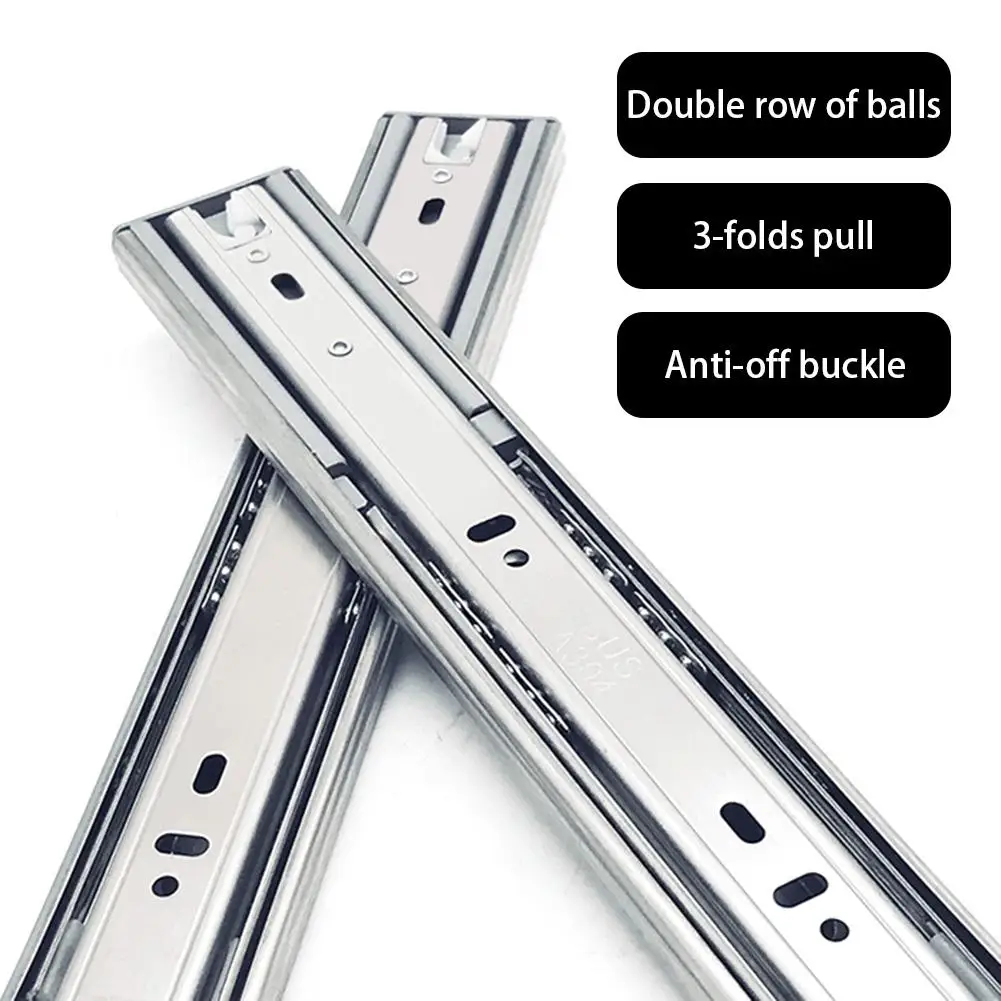 

10"-14" Stainless steel Cabinet track three-section rail drawer slide thickening silent slide damping damping steel ball slide