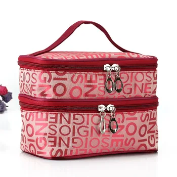 

Fashion Double Layer Letters Cosmetic Bag Makeup Tool Storage Bags Multifunctional Storage Package Popular