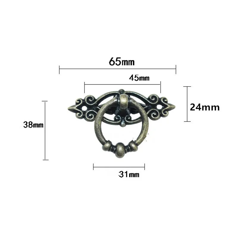 Ретро цинковый сплав для ящика кухонного шкафа дверные ручки мебельные ручки, фурнитура антикварный шкаф ручки, 65*24 мм, 1 шт - Цвет: bronze