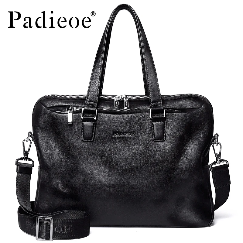 

Padieoe Famous Brand Genuine Leather Men Briefcase Business Leather Male Briefcase Male Casual Shoulder Messenger Bag Tote Bags