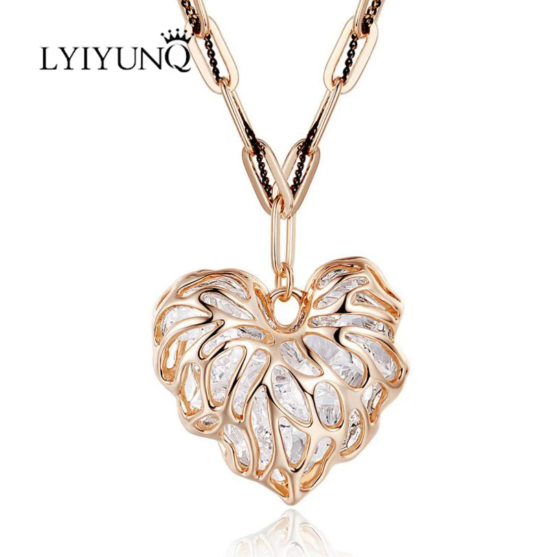 LYIYUNQ Classic Romantic Gold Color Fine Jewelry Fashion Heart Pendant
