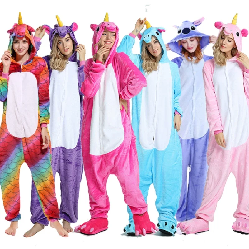 

New Unicorn Pajamas onesie Women Kugurumi panda Winter Flannel Pajama Kigurumi adult Nightie Stitch unicornio Sleepwear Overall