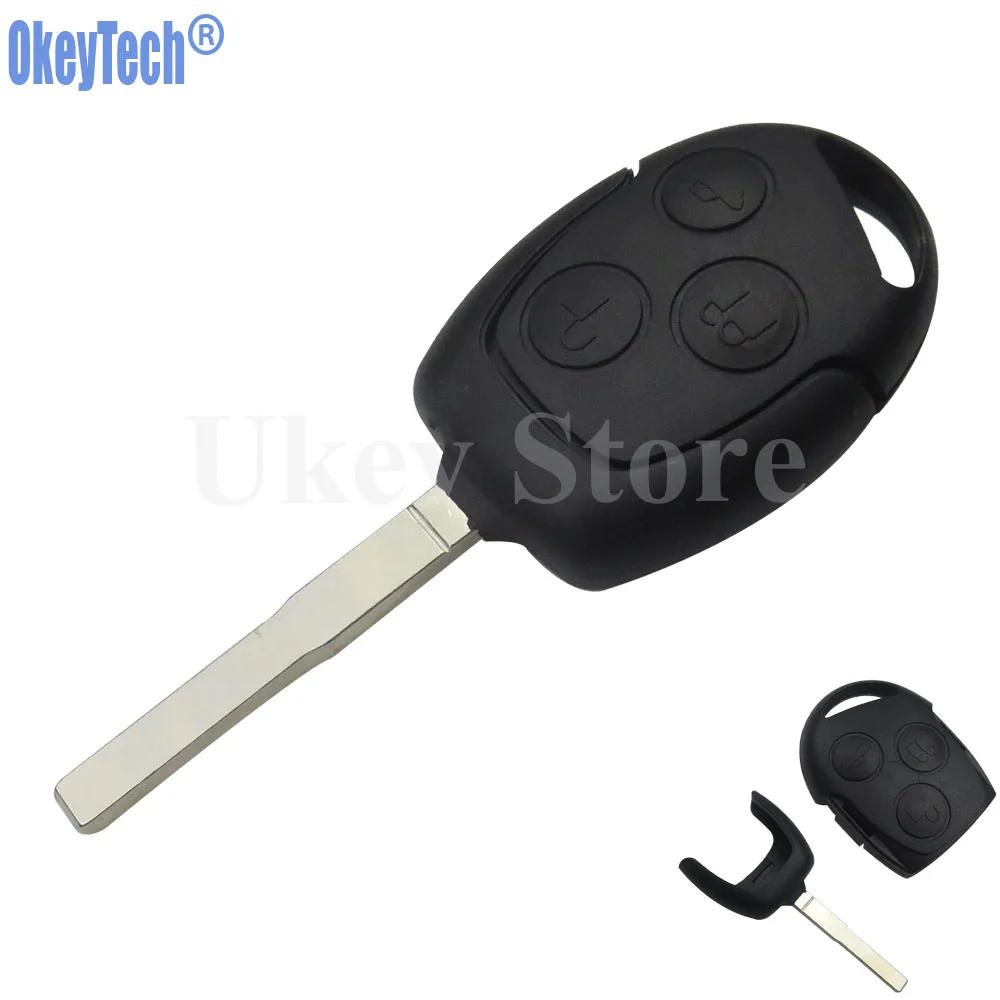 OkeyTech 3 Buttons Remote Car Key Shell Case Fob HU101 Blade for FORD Fusion Focus Fiesta C-Max Auto Replacement Keyless Alarm