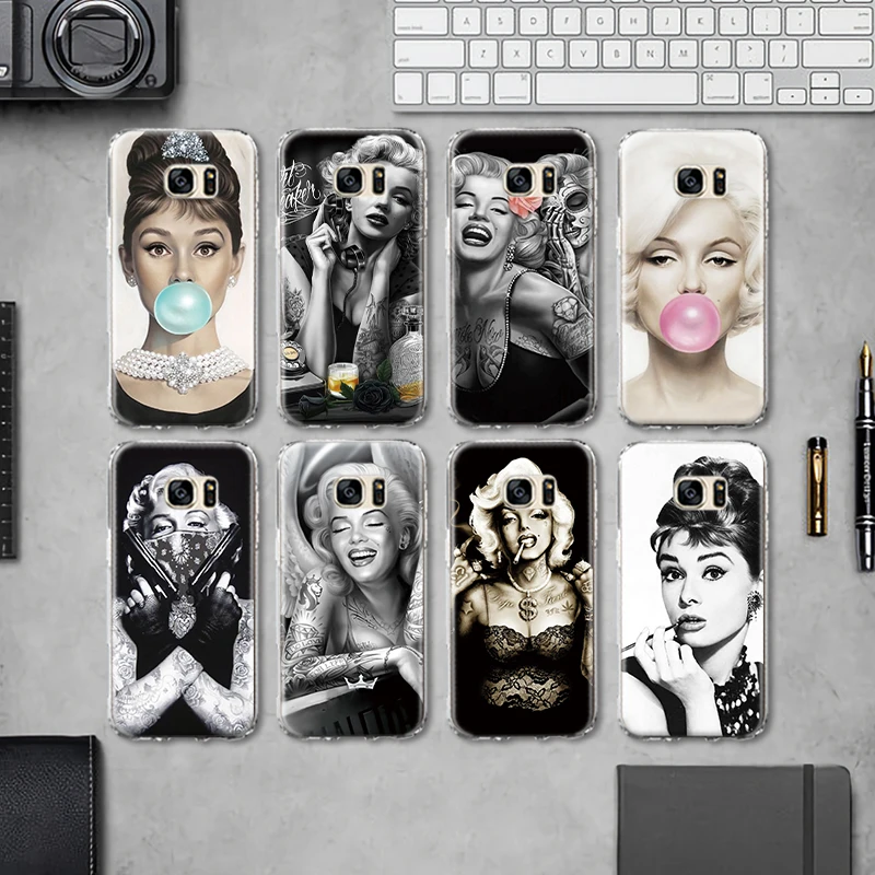 

Fashion Lady Marilyn Monroe Audrey Hepburn Cover for Samsung Galaxy A3 A5 A8 J3 J5 J7 2015 2016 2017 2018 Silicone Case Fundas