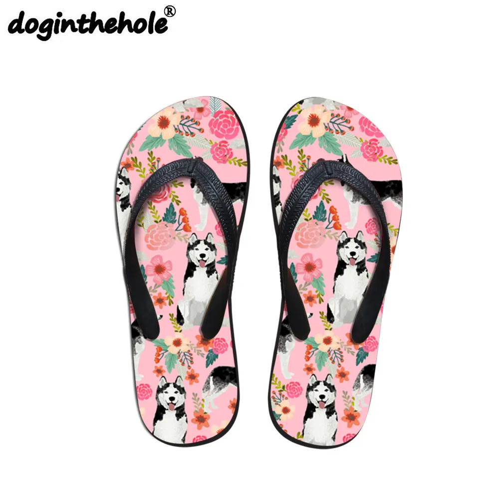 

doginthehole Flip Flops Womens Sport Sandal Cute Husky Printing Beach Shoes Outdoor Sandals Women's Sport Shoes Zapatos Mujer