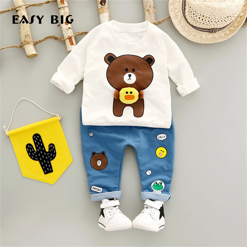 

EASY BIG 2017 Spring Autumn Unisex Children's Sets Cottons Boys Girls Cute Pants+T-shirts Kids Top Clothes Sets CC0134