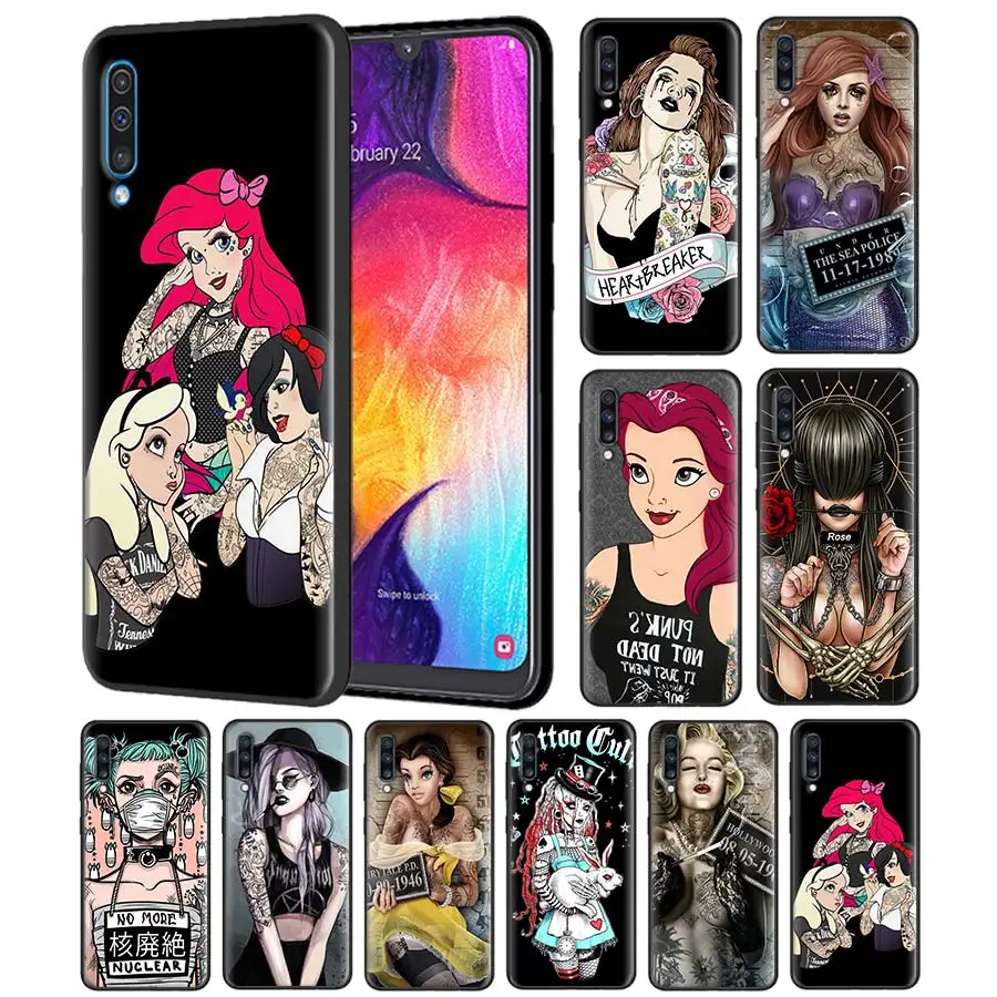 

Alice Tattoo Princess Case for Samsung Galaxy A70 A50 A20e A80 A60 A40 A30 A10 A6 A8 Note 8 9 10 Black Silicone Cover Coque Caso