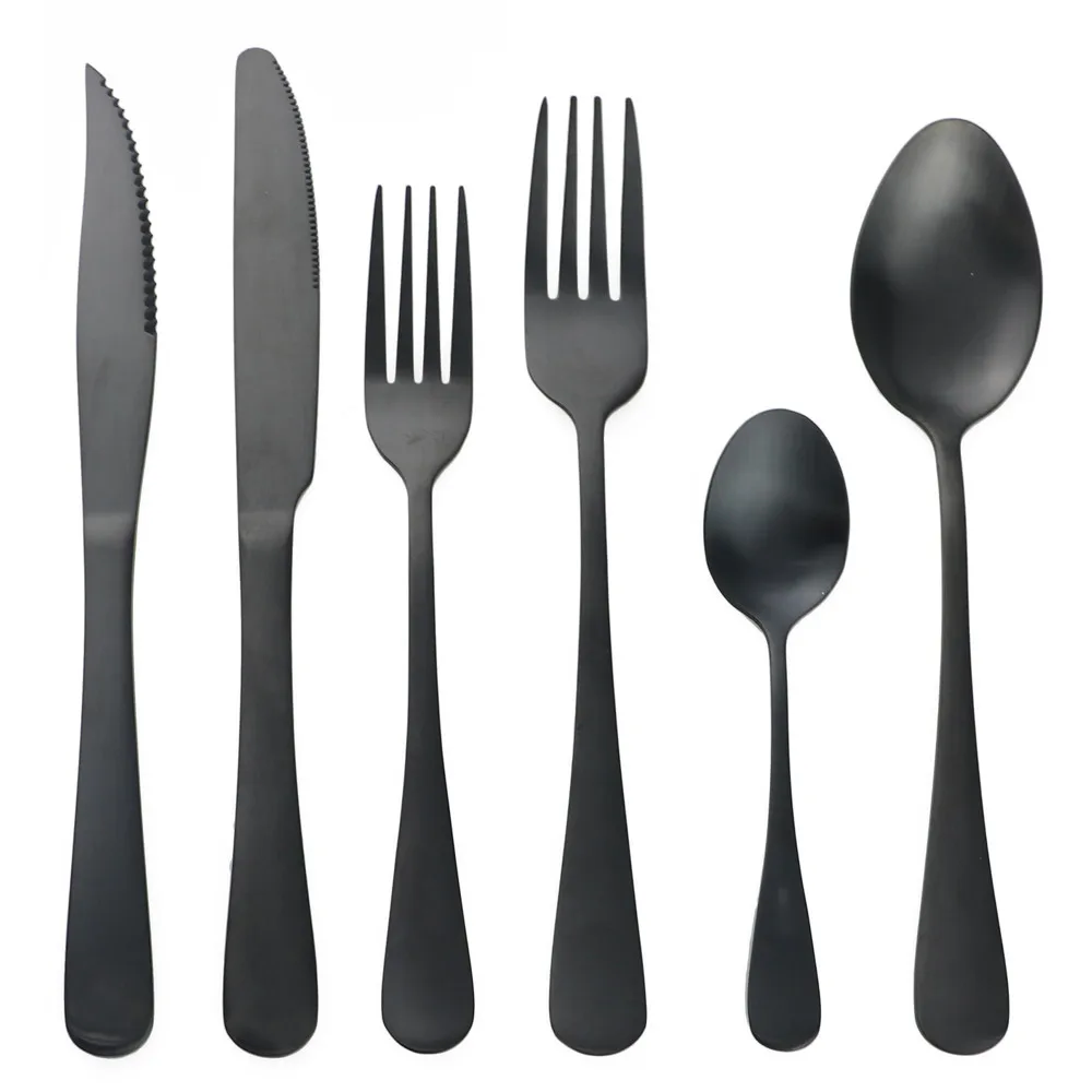 

4/5/6 pcs Matte Black Wedding Dinnerware Hotel Set Dinner Set Forks Steak Knife Table Silverware Tableware Western Cutlery Sets